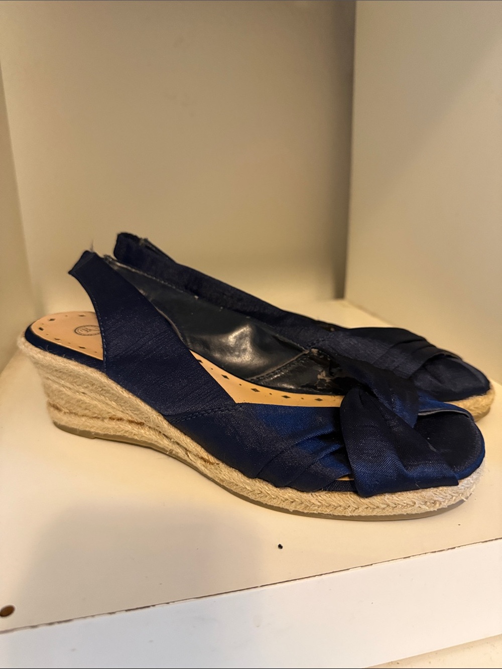 Bella Vita Navy Twisted Espadrille Wedge Slingback